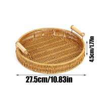 3 Hand-Woven Rattan Bread Baskets Fruit Basket Trays, Kitchen Accessories Tools, Home Decor Storage Baskets, Round Rattan Service Trays With Handles, Suitable For End Table Decorations, Breads, Fruits, Snacks