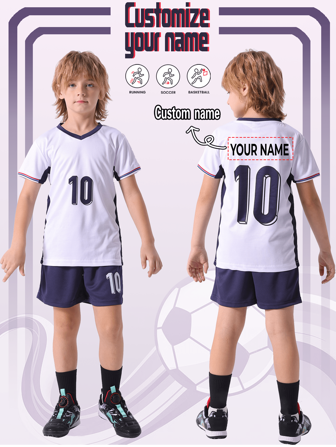 [Custom-Made] 2pcs Tween Boy Casual Sports Training Quick-Dry Short Sleeve Sportswear Set, No.10, Suitable For Football, Sports, Daily Wear, Customized Name Stylish, Fashion, Hipster, Casual, Minimal Chic Personalized, Customized, Custom, Unique Guy Costumes, Capsule Wardrobe, Boy Basic/Street Style Ideal Gifts For Him Boyfriend, Family, Friends For Birthdays, For Vacation/Holiday, For School/Competition, For Sports/Climbing