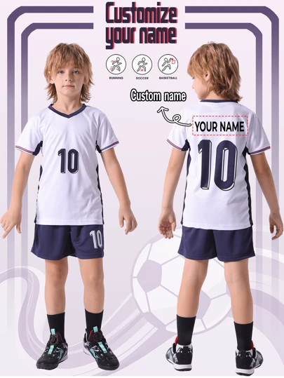 [Customized] 2pcs Casual Sports Training Quick-Drying Short-Sleeve Sports Suit Set 10#, Suitable For Soccer, Sports, And Everyday Wear. Name Customization Available.