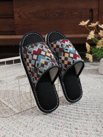 Women's Lightweight, Breathable, Linen, Comfortable Indoor Slippers, White, Suitable For Bedroom