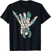 Western Turquoise Rings Skeleton Hands Cowgirl T-Shirt - 黑色 - 查看 1