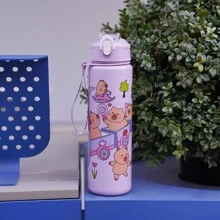 1pc 700ml/23OZ Cute Cartoon Capybara Themed Outdoor Casual Sports Water Bottle With Straw And Cup Lid, Leak-Proof, Shockproof, With Woven Handle Strap, Portable For Outdoor Camping, School, Holiday Gifts, Birthday Presents