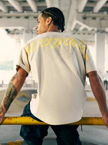 INFLATION 蝙蝠袖印花 T 恤，美国街头时尚品牌，宽松短袖上衣，2025 年春夏 - 卡其色 - 查看 2