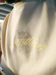 INFLATION 蝙蝠袖印花 T 恤，美国街头时尚品牌，宽松短袖上衣，2025 年春夏 - 卡其色 - 查看 6