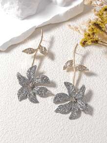 1 对精致奢华创意高端戏剧锆石水晶花朵耳坠女款