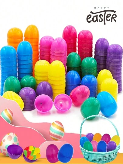 20-200pcs Fillable Plastic Easter Eggs With Hinges, Vibrant Colors, Bulk, Ideal For Easter Egg Hunts, Surprise Eggs, Easter Party Decorations, 2.36 Inches, Random Colors