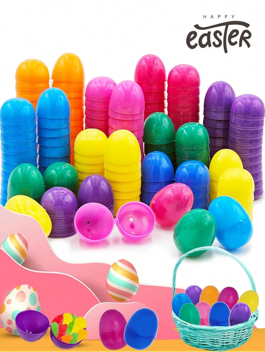 20-200pcs Fillable Plastic Easter Eggs With Hinges, Vibrant Colors, Bulk, Ideal For Easter Egg Hunts, Surprise Eggs, Easter Party Decorations, 2.36 Inches, Random Colors