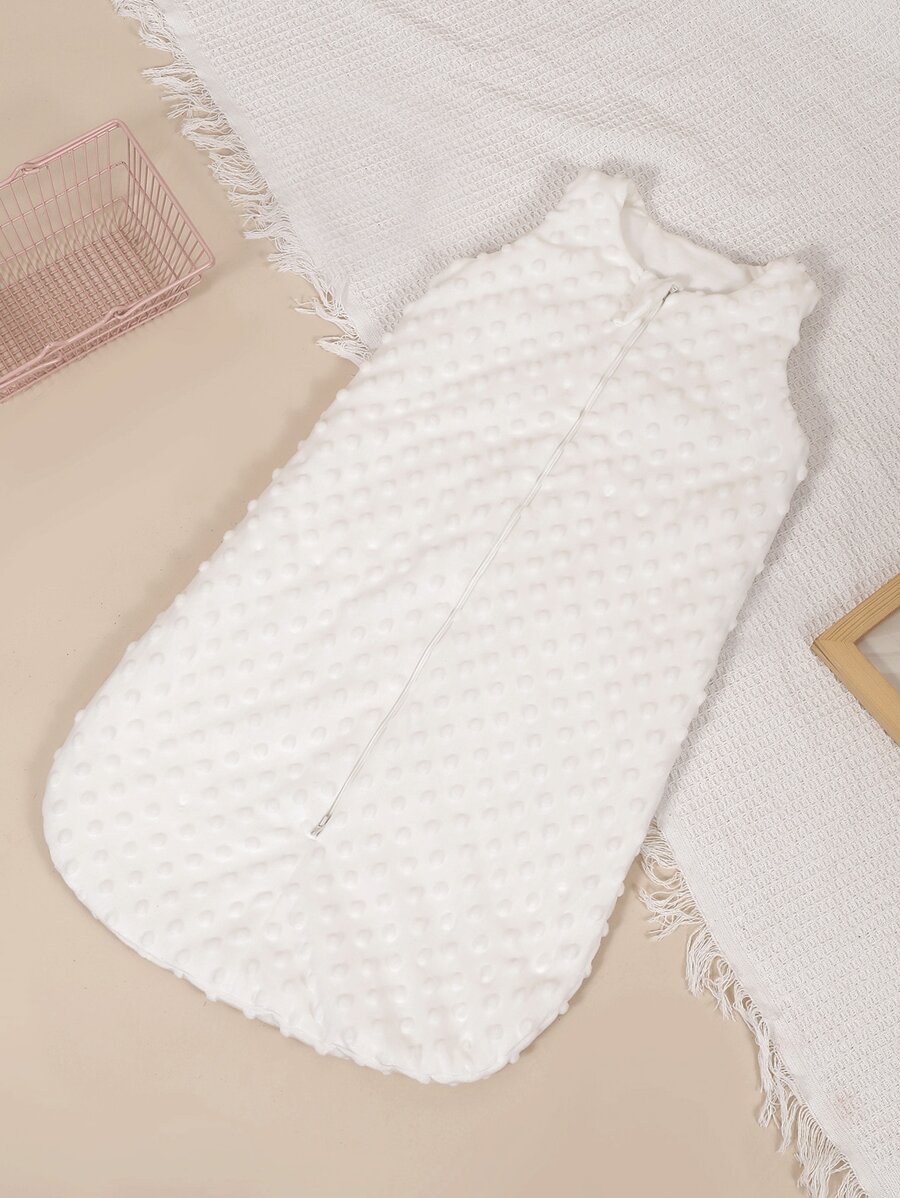 1pc [Oeko-Tex] Warm Baby White Polka Dot Fleece Sleeveless Sleeping Bag, Suitable For Infants & Toddlers In Winter - White - View 1