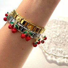 1pc Italy Style Stainless Steel Cherry Pendant Charms Bracelet Component Cute And Detachable Suitable For DIY Making - Cherry - View 1