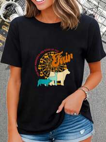 The Best Memories Are Made At The Fair Animals Vintage T-Shirt Round Neck Short Sleeve T-Shirt Women's Men's Graphic Tee Causal Tops