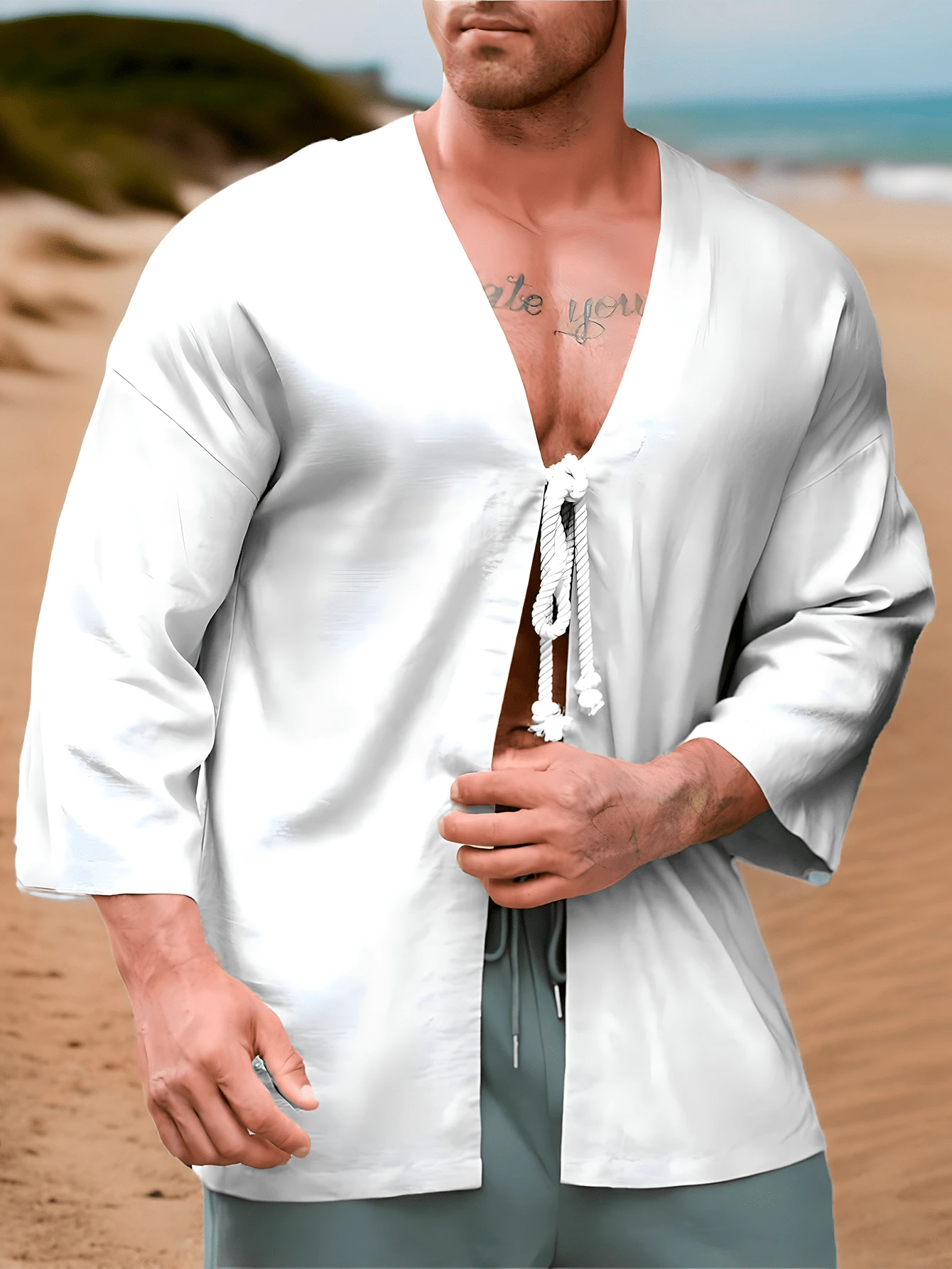 Men's Short Sleeve Asymmetrical Slim Fit Knot T-Shirt