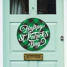 1pc Happy St. Patrick's Day Decoration, Green Shamrock Buffalo Plaid Paper Door Hanger Sign & Clover Paper Round Plaque, Suitable For Irish Holiday Window, Home, Wall, Indoor/Outdoor, Farmhouse, Party Decor