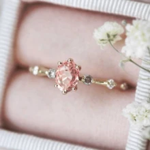1 件 18K 镀金铜订婚戒指，心形粉色锆石，奢华风格，适合情人节、日常佩戴和作为礼物，四季珠宝、妈妈、母亲、母亲节、礼物