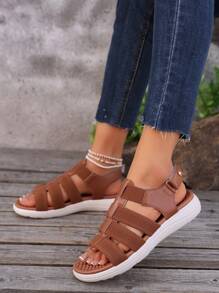 Sandalias con suela gruesa para mujer, sandalias de playa, sandalias romanas versátiles y livianas, sandalias planas de talla grande, sandalias deportivas de moda con suela suave y cierre de gancho y bucle, zapatos antideslizantes