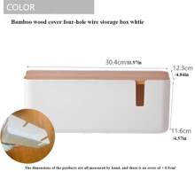 1pc Large Cable Management Box With Wooden Cable Cover, Includes 10pcs Ties And 2pcs Winders, Plastic 7-Hole And 4-Hole Adapter Plug Cable Concealer Box, Spacious Wire Organizer, Socket Protector Hidden Safely Under Desk Or Floor - Great For Home And Office, Gift For Friends, Boyfriend/Girlfriend, Mother's Day, Wedding