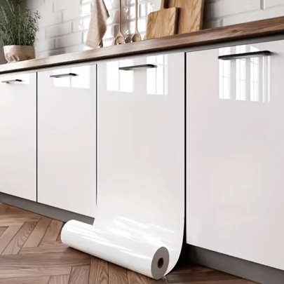 1 Rollo de 1m/3m/5m de papel pintado blanco brillante, pegatinas adhesivas desmontables a prueba de aceite para decoración de pared de la cocina, escritorio, mesa de comedor, gabinete, tocador, de 15.74X397.4 pulgadas, regalo para cumpleaños, graduación, decoración de habitación, hogar, baño, dormitorio, sala de estar