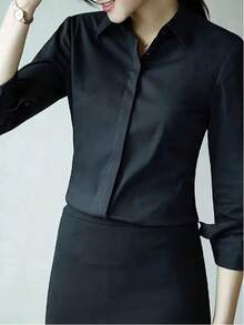 优雅设计感成熟复古风格女士休闲黑色衬衫 - 黑色 - 查看 6