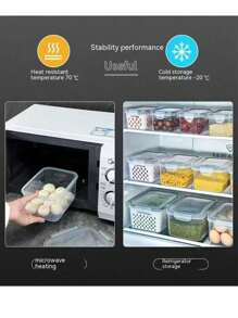 6pcs Set: Leak-Proof Food Storage Containers - 2-Layer Airtight Design For Easy Meal Prep, Reusable & Stackable Kitchen Organizer For Fruits, Vegetables, Meats & Grains - 黑與白 - 查看 5