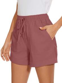 Women Casual Shorts Drawstring Comfy Elastic Waist Pant Summer Pull On Short With Pockets