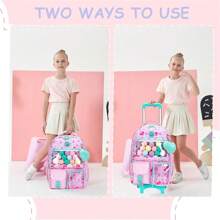3-Piece Multi-Function Rolling Backpack Set, Unisex For Boys And Girls, With Lunch Bag, Multi-Pocket Design - Multiple Pockets - View 6