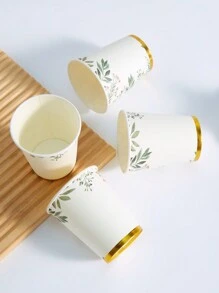 10/25pcs, 9oz Plant-Based Green Leaf Paper Cups, Sage Green Leaf Party Cups, Green Leaf Bridal Shower Cups, Eucalyptus Shower Decorations And Sage Green Birthday Decorations, Disposable Paper Cups - Multicolor - View 4