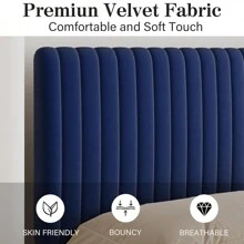 Twin/ Full/ Queen/ King Upholstered Size Bed Frame, Adjustable Velvet Headboard, Modern Bed Frame With Horizontal Channel Design, Strong Wooden Slats Support, No Box Spring Needed, Noise-Free, Easy Assembly, Twin Bed Frame Room Decor Home Decor Christmas Decor Bedroom Decor Valentine Day Decor Storage Living Room Decor Furniture House Decor, Pink/ Green/ Black/ Blue/ White - 藍色 - 查看 2