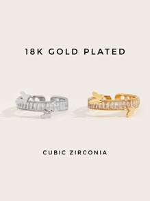 1 件 18K 镀金华丽风格不锈钢蝴蝶元素方晶锆石戒指女士珠宝婚礼派对约会礼物