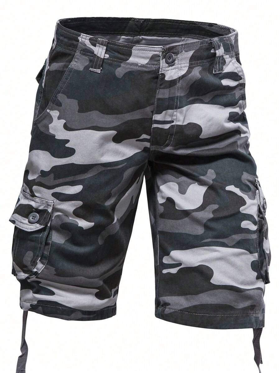 شورتات كاجوال فضفاضة مستقيمة الساق مع جيوب، بطراز الكامفلاج، لرجال/أولاد، طراز الشارع الصيفي - الأزرق - مشاهدة 1