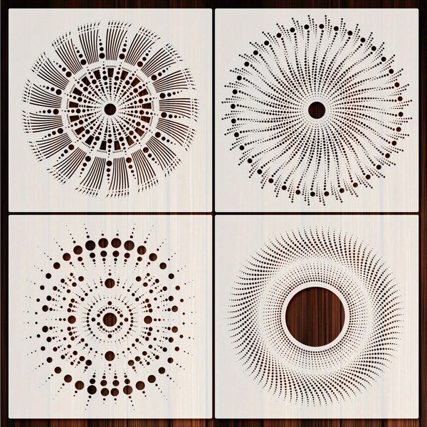 4 Stück Mandala Schablonen, wiederverwendbare Mandala Zeichenschablonen zum Malen von Mandalas auf Leinwand, Papier, Boden, Wand