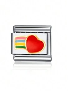 1 件 2025 情人节顶级时尚彩色字母心形翅膀拼图 DIY 意大利模块化饰品情侣手链不锈钢首饰制作组件，适合节日礼物、派对、日常服装配饰 - 彩色 - 查看 14