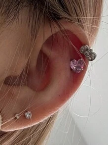 可爱蝴蝶结爱心 316L 不锈钢圈形耳骨耳环，时尚锆石耳环，Y2K 朋克风女士饰品（耳骨穿孔直径：1.2mm） - 蝴蝶結 - 查看 2