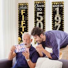 3 piezas Pancartas para fiesta de 50 cumpleaños, decoraciones de 50 cumpleaños para hombres y mujeres negro y oro, letreros de porche 1975, pancartas de felicitación por 50 años, telones de fondo colgantes negro y oro, decoración de 50 cumpleaños para puertas y paredes
