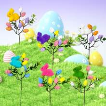 Palillos de huevos de Pascua coloridos con hojas artificiales, ramas simuladas de flores de primavera, decoración para festivales. - Blanco - Ver 2