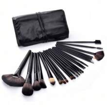 24-Pack Black Makeup Brushes / Make-Up Brushes In Leather Case - 黑色24支 - 查看 1