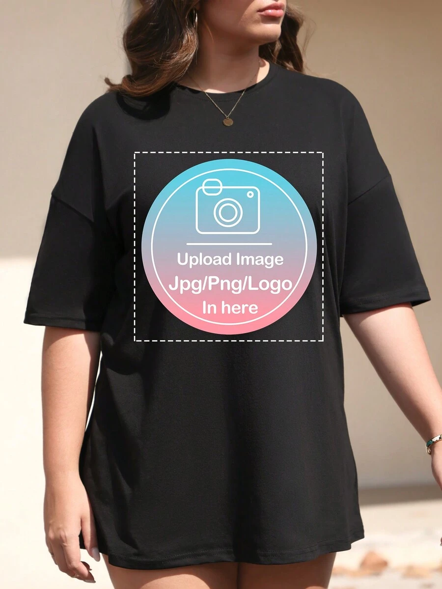 Personalized Pattern Custom Loose Women's T-Shirt, Plus Size Loose T-Shirt Top Casual Summer Black - Black - View 1