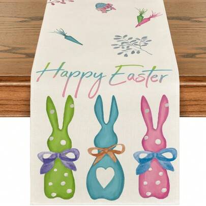 Green, Blue, Pink Rabbit Happy Easter Tablecloth, Seasonal Holiday Kitchen Dining Table Decor For Home Party