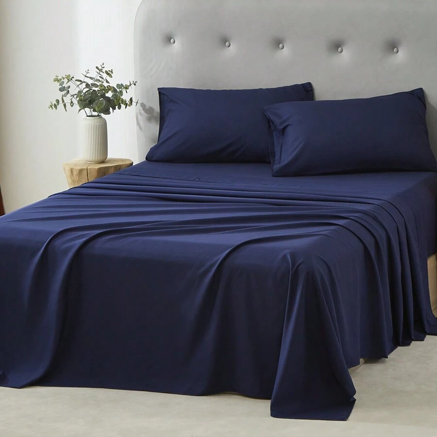 3/4 Piece Home Bed Sheet Set, Soft, Comfortable And Breathable Bedding Set, Hotel Luxury Home Summer Bedding Sheets Twin, 1 Or 2 Pillowcases, 1 Flat Sheet And 1 Fitted Sheet,Room Decor, Ideal Gift. - xanh đậm - Xem 1