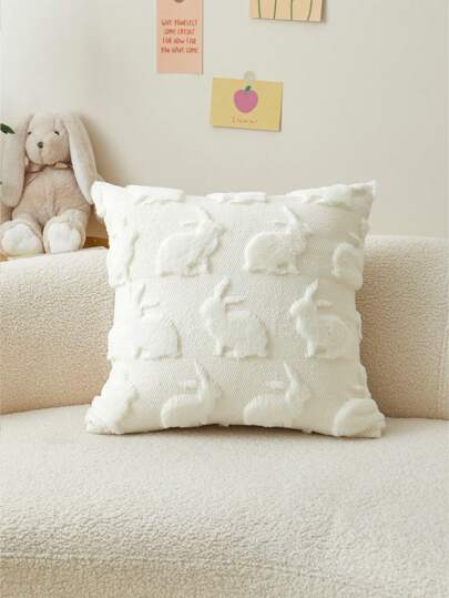 1 件米色复活节兔子刺绣抱枕套，适合室内装饰，不含复活节装饰枕套、枕芯