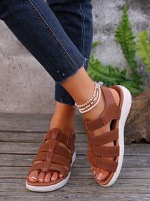 Sandalias con suela gruesa para mujer, sandalias de playa, sandalias romanas versátiles y livianas, sandalias planas de talla grande, sandalias deportivas de moda con suela suave y cierre de gancho y bucle, zapatos antideslizantes