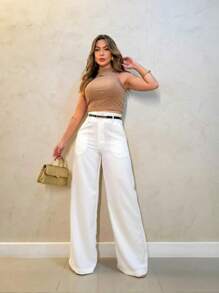 Women's Tailored Formal Pants With Belt, Luxury Fashion 2025 - 白色 - 查看 3