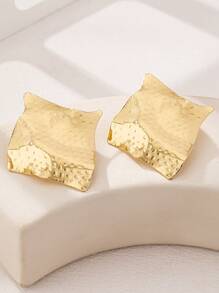 1 Paar geometrische, elegante Eisenplatte Ohrringe, minimalistische Mode für den täglichen Gebrauch - Geometrische goldene quadratische Ohrstecker - Übersicht 5