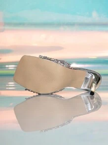 2025 Nuove ciabatte argento da donna con strass, sandali eleganti con cinturino e tacco alto alla moda per l uso esterno - Argento - Visualizzare 6