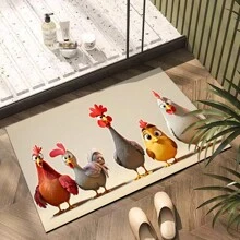 1 件装鸡印花浴室垫 - 超柔软超细纤维，防滑快干，适用于厨房和浴室 - 彩色 - 查看 4