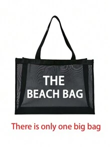 Large Capacity Mesh Bag Set,"The Beach Bag "Pattern Printed Mesh Bag,Mesh Beach Bag Tote Bag ,Mesh Cosmetic Storage Bag,Foldable Swim Large Capacity Beach Bag Waterproof Sandproof,Letter Decor Mesh Beach Tote Women Shoulder Handbag,Personalized Gift Bag, Makeup Bag, Perfect For Beach Vacation, Travel, Shopping, And Vacation Essentials