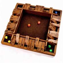 1 Set Juego de mesa clásico de madera de 4 lados numerados con 2 dados, caja plegable, 4 opciones de color, adecuado para viajes, reuniones de ocio, fiestas de adultos, bares, reuniones familiares, ideal para regalos de Acción de Gracias/Navidad - Multicolor - Ver 7