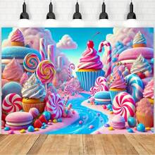 Colorful Candy Kingdom Ice Cream Castle Backdrop - Perfect For Sweet Day And Rainbow Party Decoration - Multicolor - View 1
