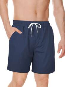 Men's Fashion Sports Solid Color 3D Print Drawstring Shorts, Summer Loose Beach Shorts With Compression Liner & Pockets, Plus Size