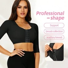 Women's Arm Shaper Compression Sleeves Posture Corrector Shapewear Hooks Front Closure Bra Tops ,Arm Slimmer,Push Up Breast,Back Support - Black - View 4