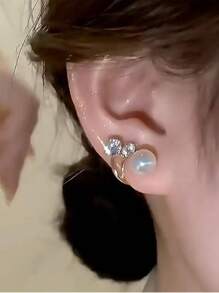 topshiny 1 对简约韩国时尚优雅钻石和珍珠耳钉，适合派对和日常佩戴 - 彩色 - 查看 3