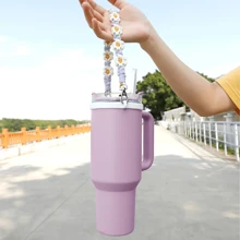 1pc Daisy Water Bottle Holder Handle, Handmade Silicone Cup Sleeve With Adjustable Strap, Reusable Coffee Cup Jacket